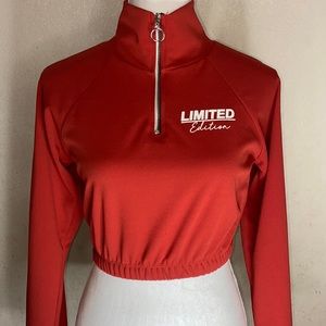 Letter Graphic Half Zip Long Sleeve Crop Sweatshirt